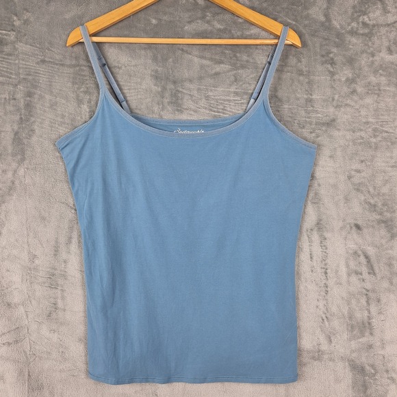 Pact Tops - Pact Top 2XL Blue Cami Tank Organic Fitted Sustainable Shelf Bra Casual‎ Stretch